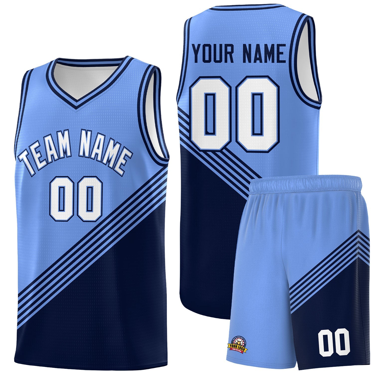 Custom Light Blue Navy Diagonal Stripes Color Block Sets Basketball Jersey | For Men,For Youth,Sublimation Printed,Perfect for Training,Perfect for Teams | KXKSHOP