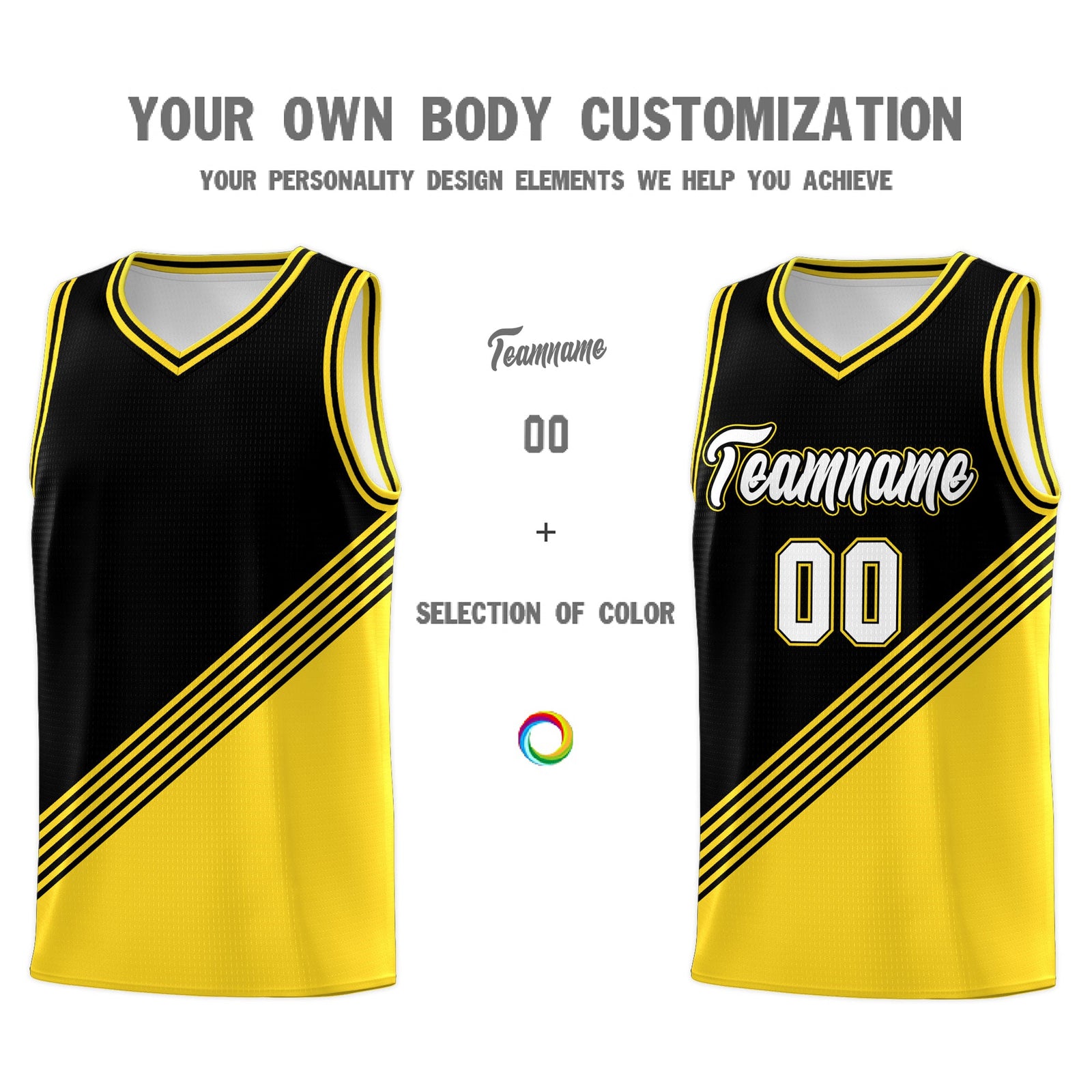 Custom Black Gold Diagonal Stripes Color Block Sets Basketball Jersey | For Men,For Youth,Sublimation Printed,Perfect for Training,Perfect for Teams | KXKSHOP