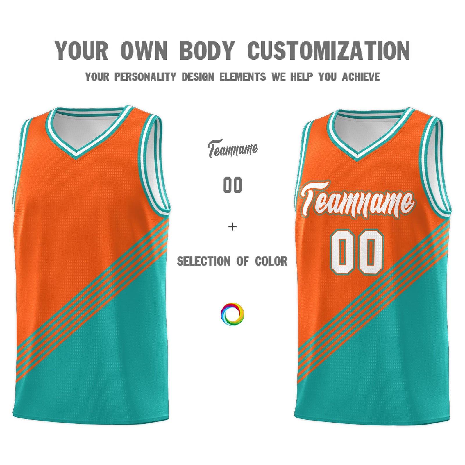 Custom Orange Aqua White Diagonal Stripes Color Block Sets Basketball Jersey | For Men,For Youth,Sublimation Printed,Perfect for Training,Perfect for Teams | KXKSHOP