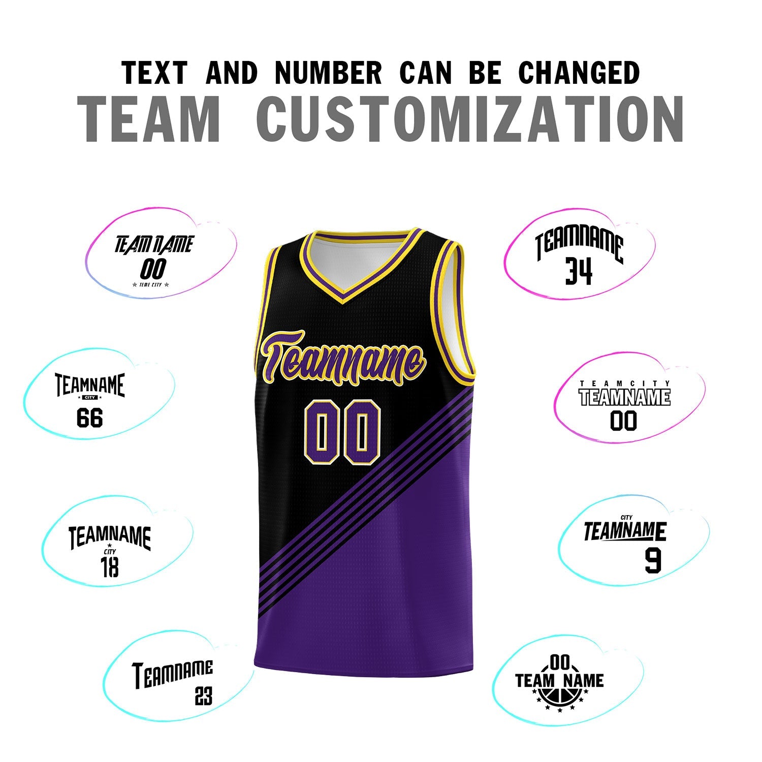 Custom Black Purple Gold Diagonal Stripes Color Block Sets Basketball Jersey | For Men,For Youth,Sublimation Printed,Perfect for Training,Perfect for Teams | KXKSHOP