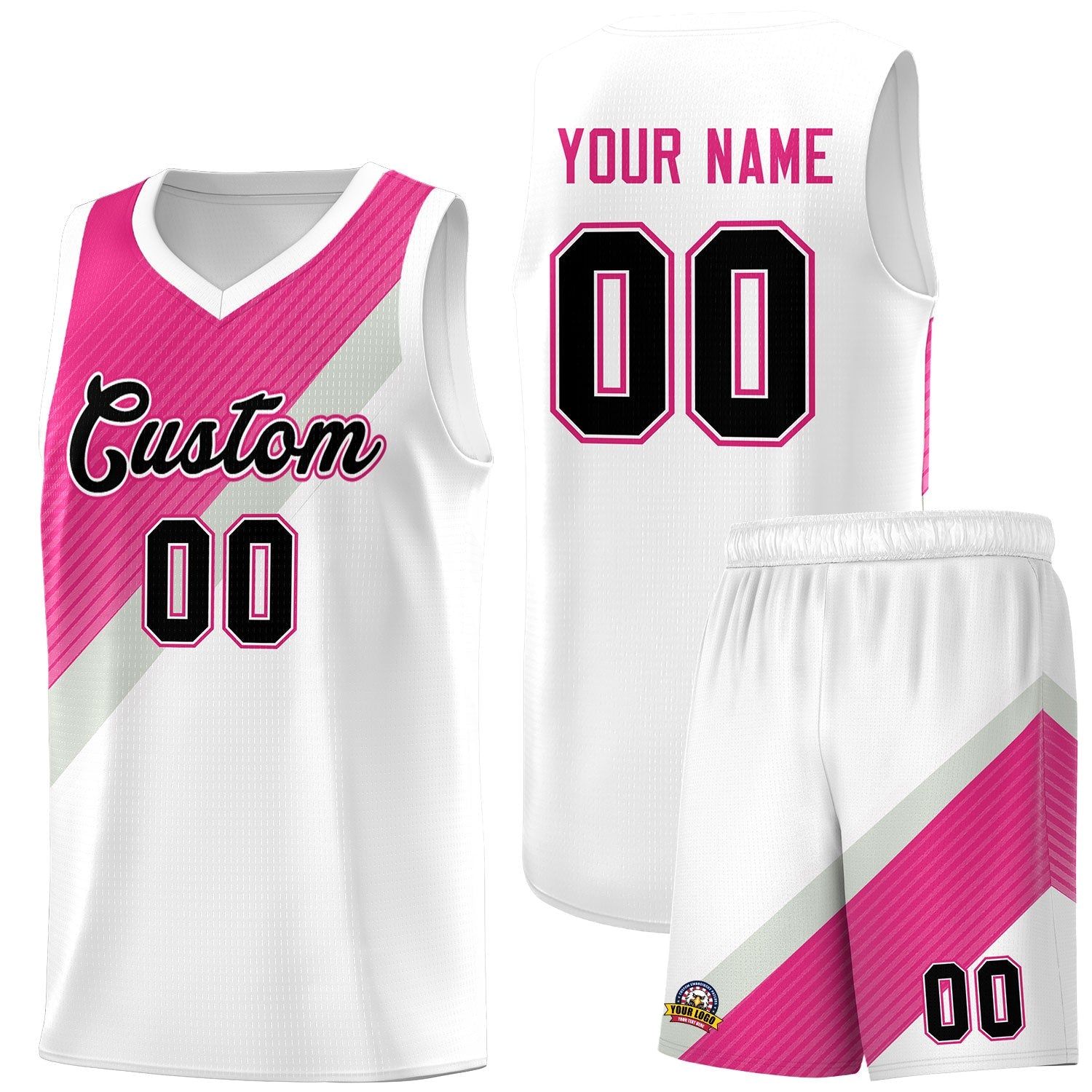Custom White Sky Blue Gray Diagonal Stripes Color Block Sets Basketball Jersey | For Men,Perfect for Teams,Perfect for Coaches,Sublimation Printed,For Kid,For Youth | KXKSHOP