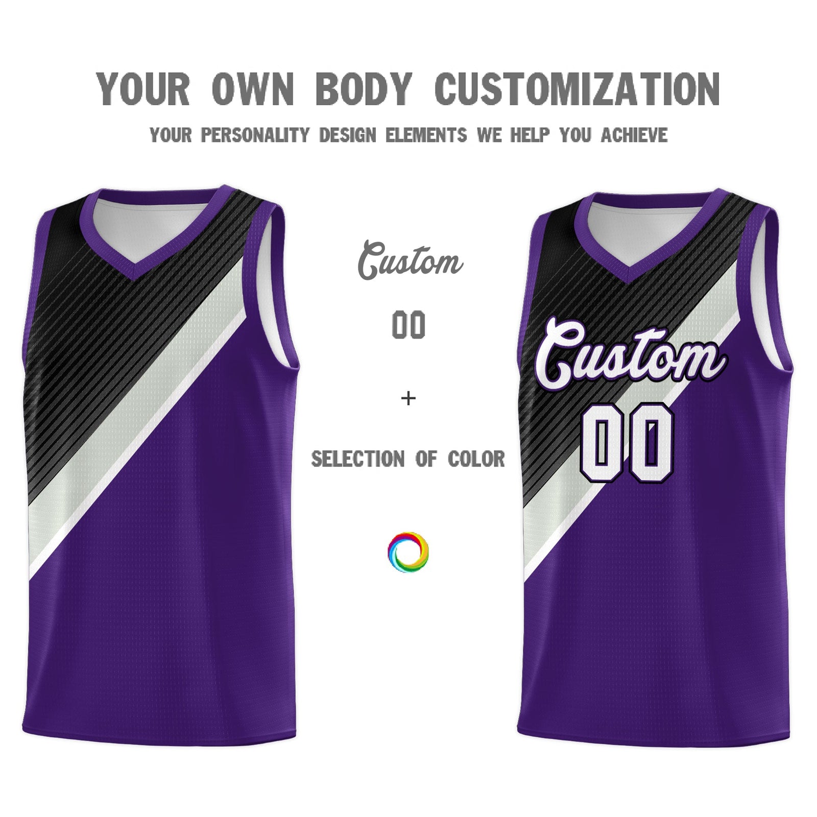 Custom Purple Black Gray Diagonal Stripes Color Block Sets Basketball Jersey | For Men,Perfect for Teams,Perfect for Coaches,Sublimation Printed,For Kid,For Youth | KXKSHOP