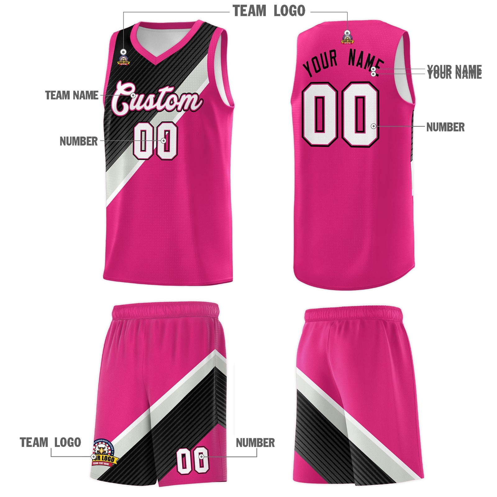 Custom Sky Blue Black Gray Diagonal Stripes Color Block Sets Basketball Jersey | For Men,Perfect for Teams,Perfect for Coaches,Sublimation Printed,For Kid,For Youth | KXKSHOP