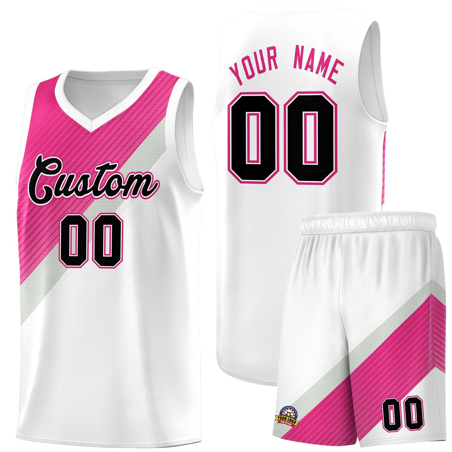 Custom White Sky Blue Gray Diagonal Stripes Color Block Sets Basketball Jersey | For Men,Perfect for Teams,Perfect for Coaches,Sublimation Printed,For Kid,For Youth | KXKSHOP