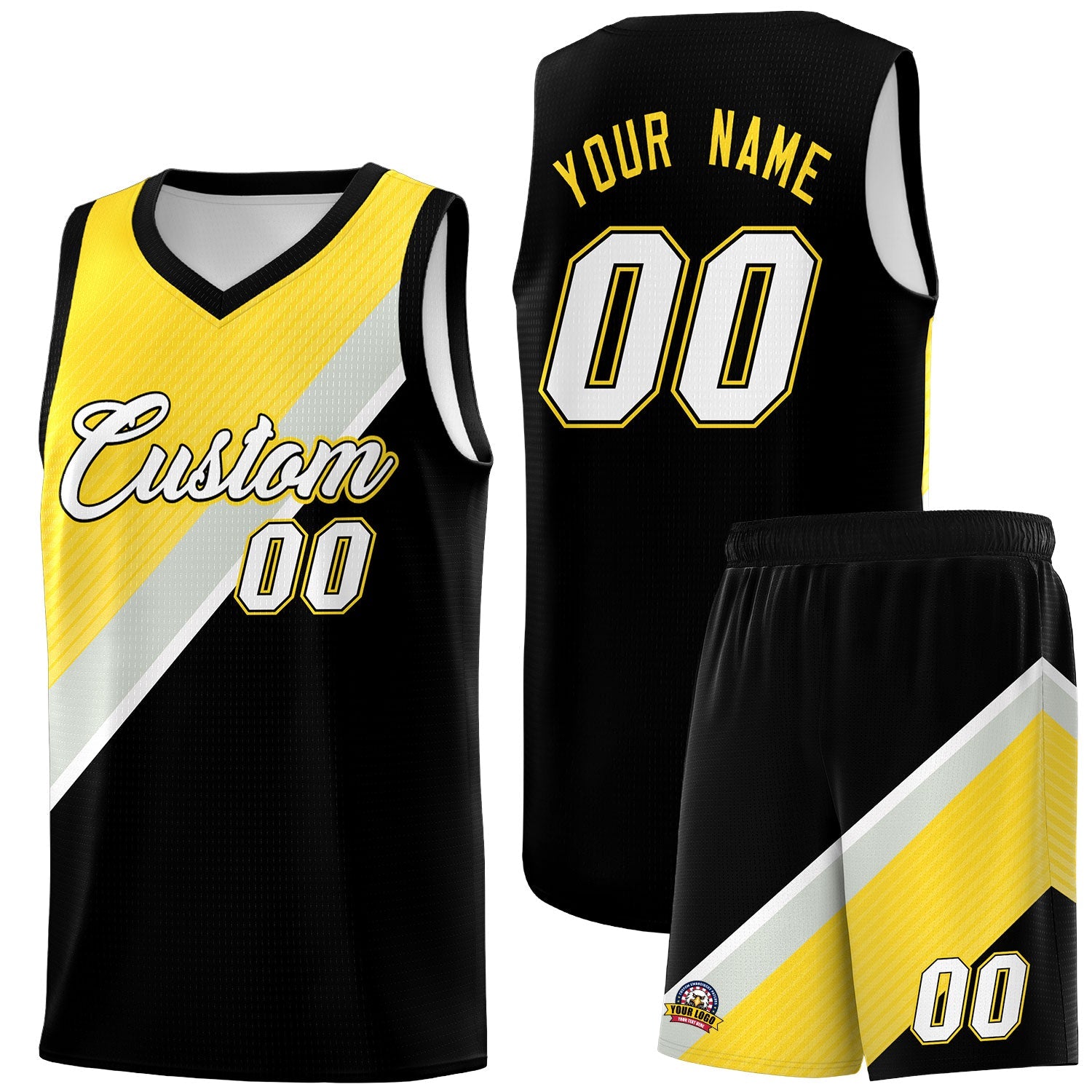 Custom Black Gold Gray Diagonal Stripes Color Block Sets Basketball Jersey | For Men,Perfect for Teams,Perfect for Coaches,Sublimation Printed,For Kid,For Youth | KXKSHOP