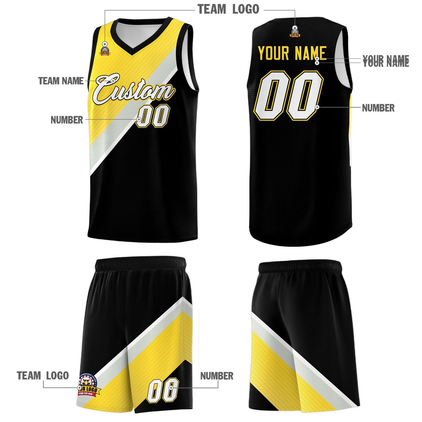 Custom Black Gold Gray Diagonal Stripes Color Block Sets Basketball Jersey | For Men,Perfect for Teams,Perfect for Coaches,Sublimation Printed,For Kid,For Youth | KXKSHOP