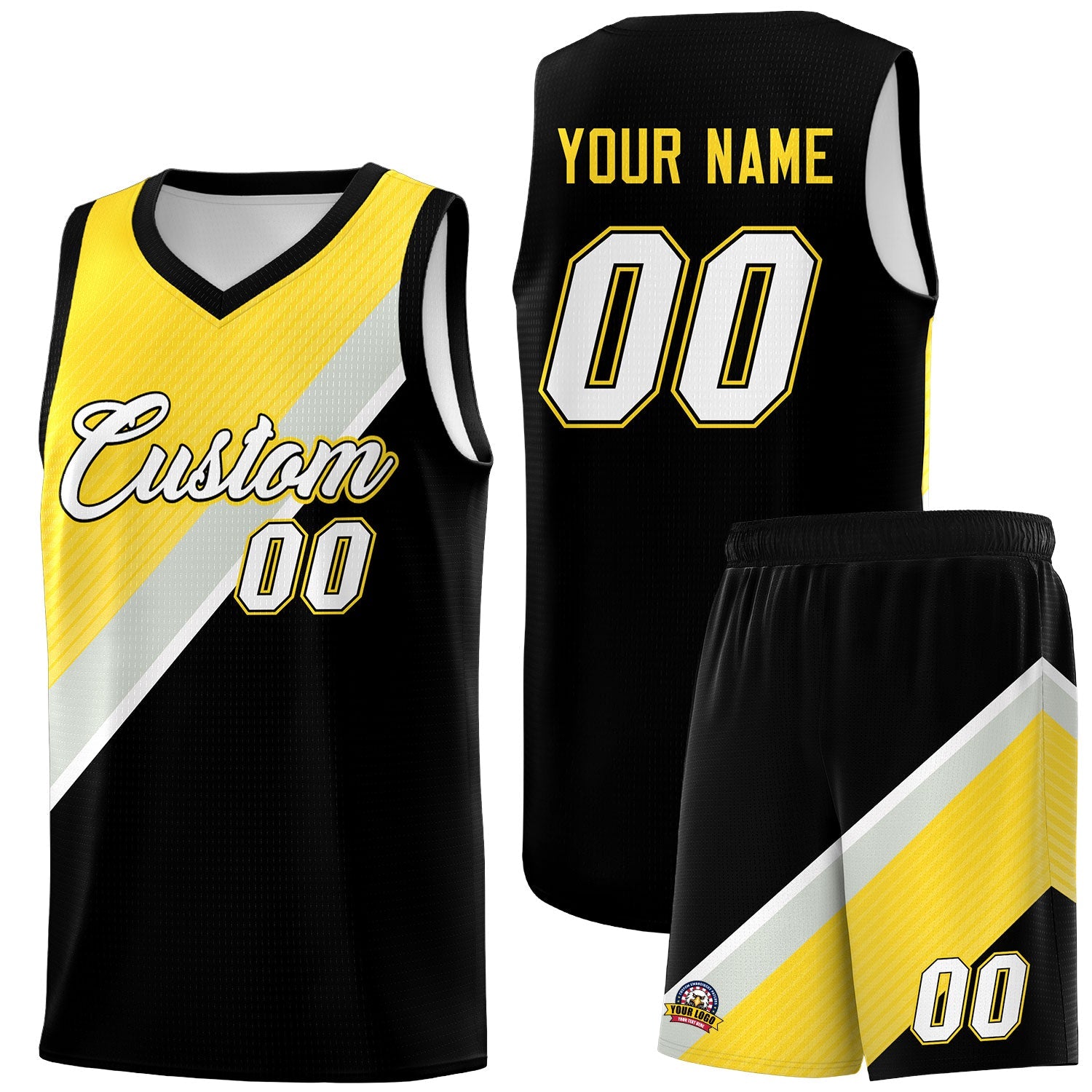 Custom Black Gold Gray Diagonal Stripes Color Block Sets Basketball Jersey | For Men,Perfect for Teams,Perfect for Coaches,Sublimation Printed,For Kid,For Youth | KXKSHOP