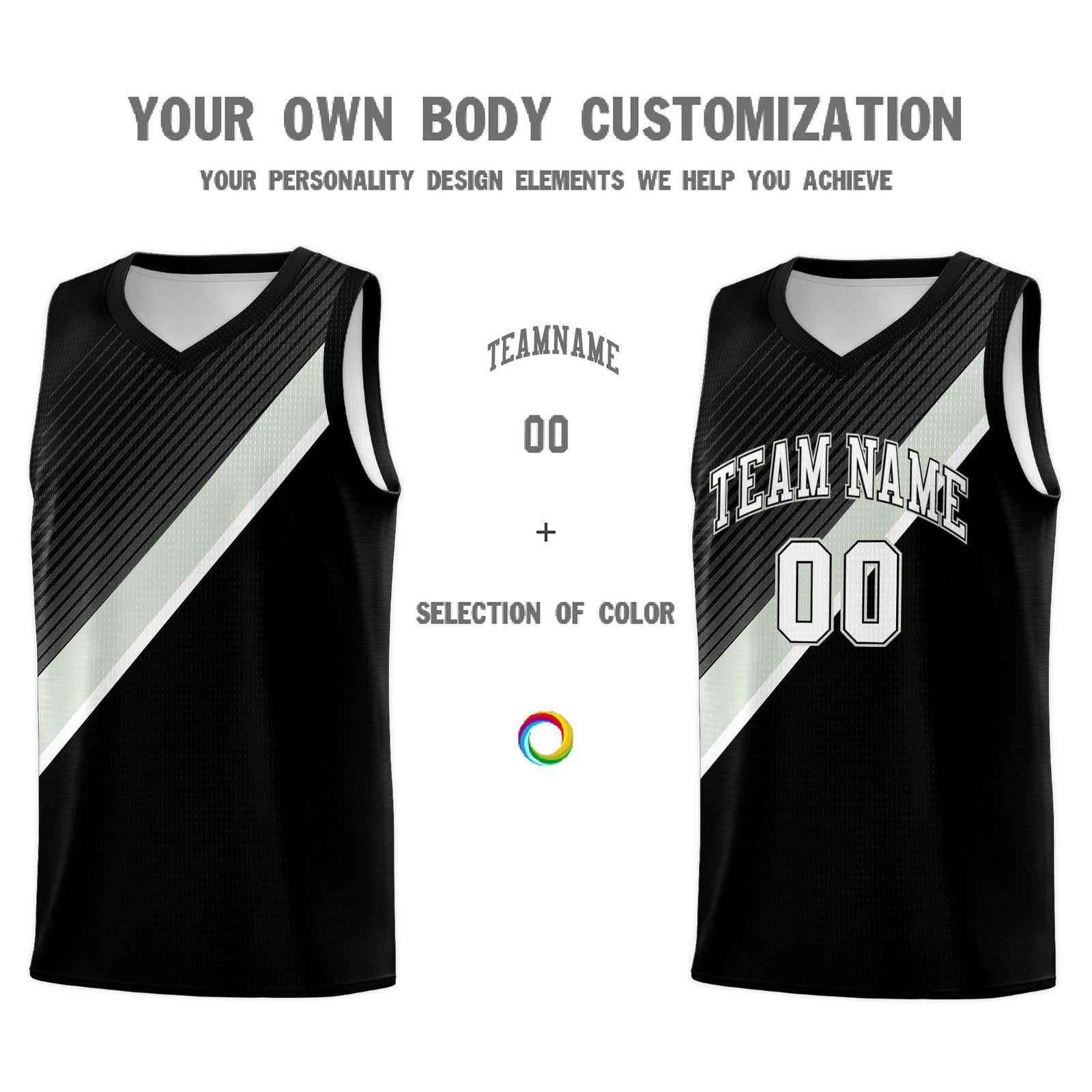 Custom Black Gray White Diagonal Stripes Color Block Sets Basketball Jersey | For Men,Perfect for Teams,Perfect for Coaches,Sublimation Printed,For Kid,For Youth | KXKSHOP