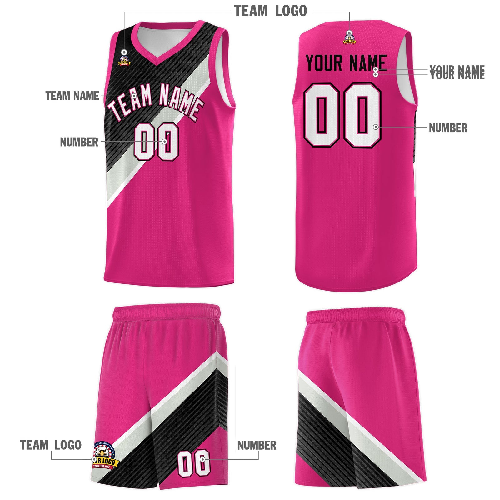 Custom Sky Blue Black Gray Diagonal Stripes Color Block Sets Basketball Jersey | For Men,Perfect for Teams,Perfect for Coaches,Sublimation Printed,For Kid,For Youth | KXKSHOP