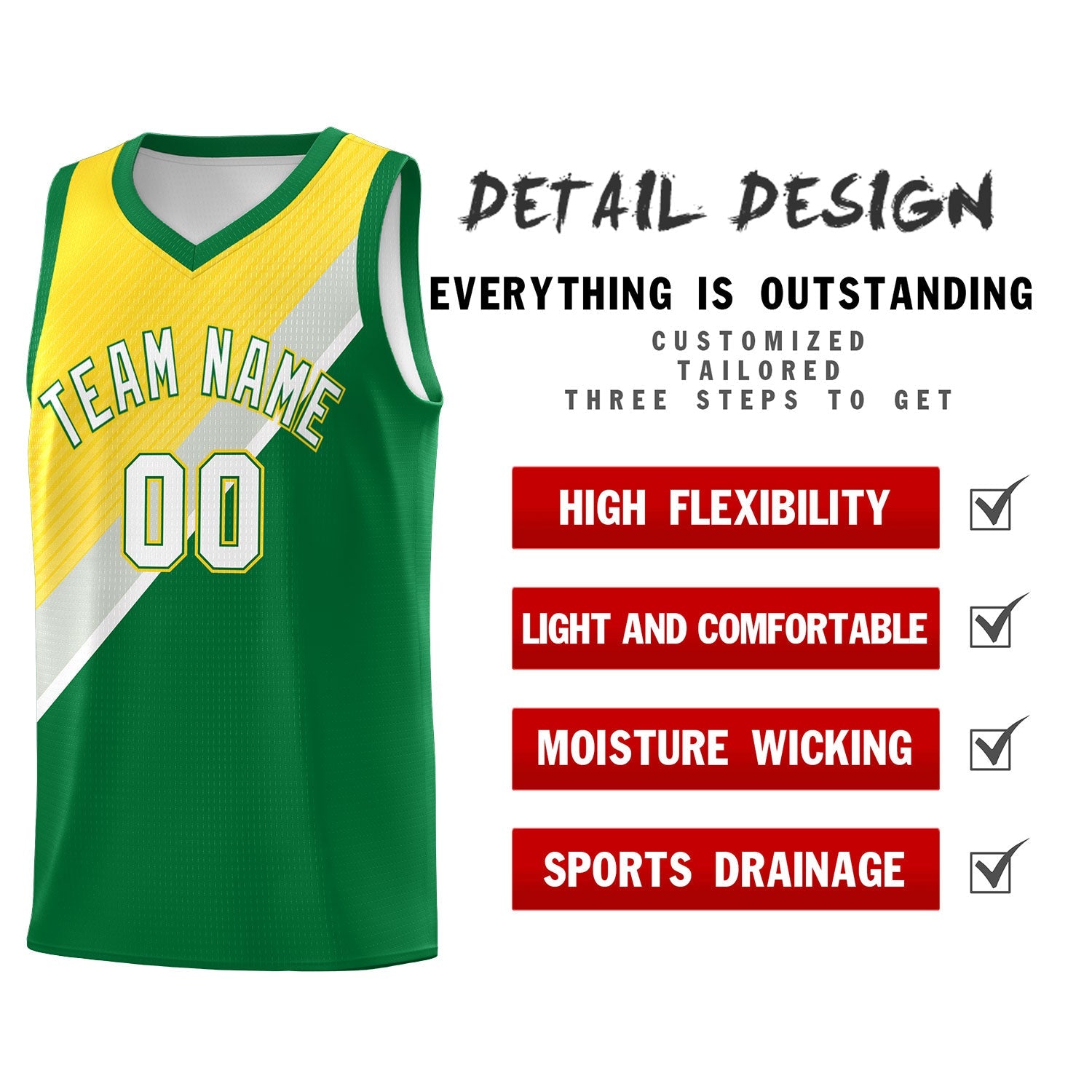 Custom Kelly Green Gray Diagonal Stripes Color Block Sets Basketball Jersey | For Men,Perfect for Teams,Perfect for Coaches,Sublimation Printed,For Kid,For Youth | KXKSHOP