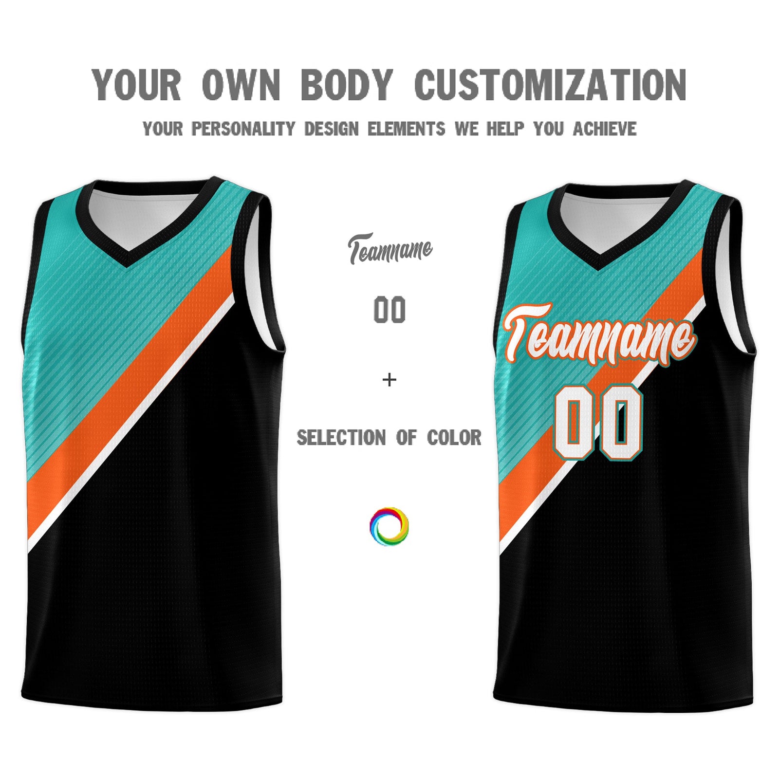 Custom Aqua Orange Black Diagonal Stripes Color Block Sets Basketball Jersey | For Men,Perfect for Teams,Perfect for Coaches,Sublimation Printed,For Kid,For Youth | KXKSHOP