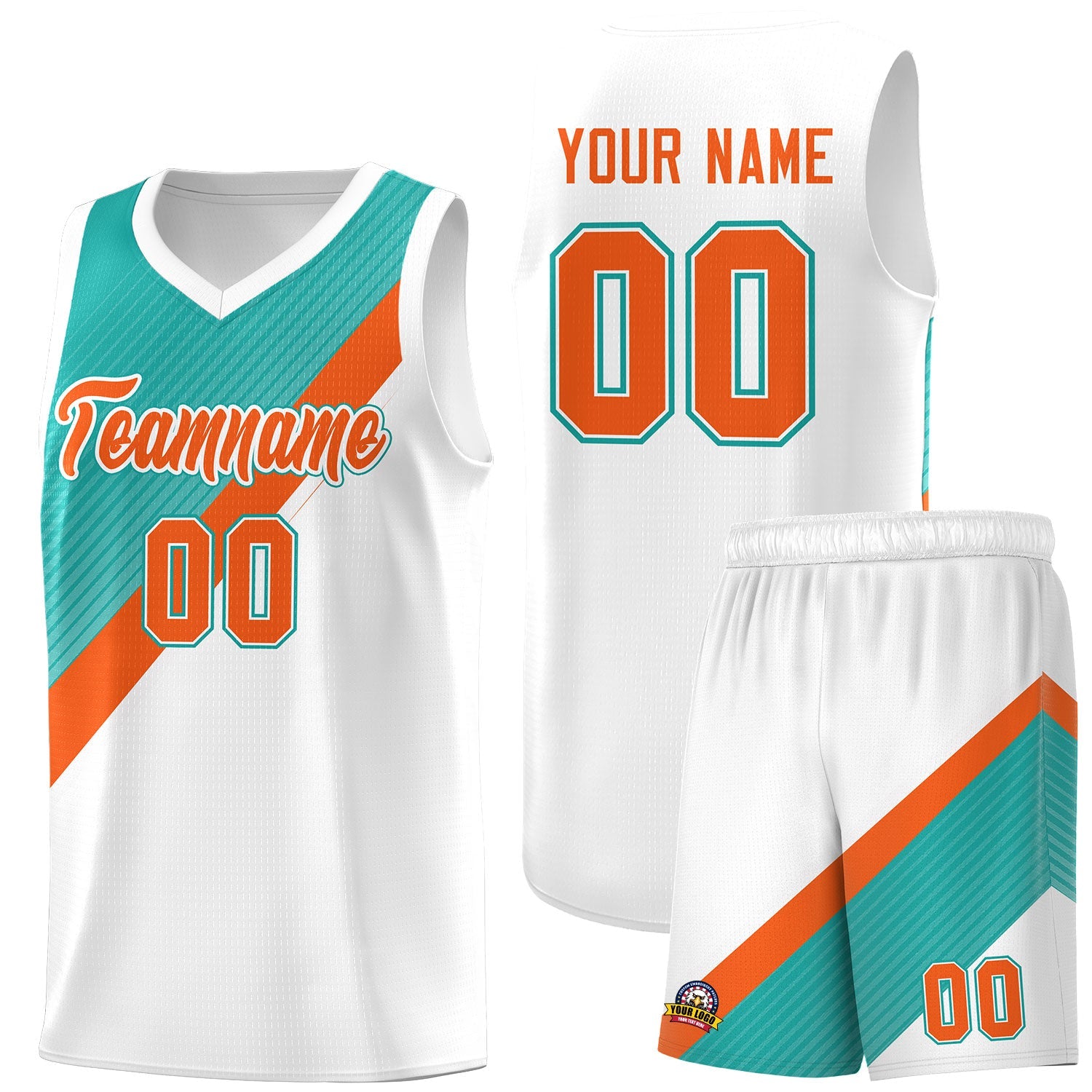 Custom Aqua Orange White Diagonal Stripes Color Block Sets Basketball Jersey | For Men,Perfect for Teams,Perfect for Coaches,Sublimation Printed,For Kid,For Youth | KXKSHOP