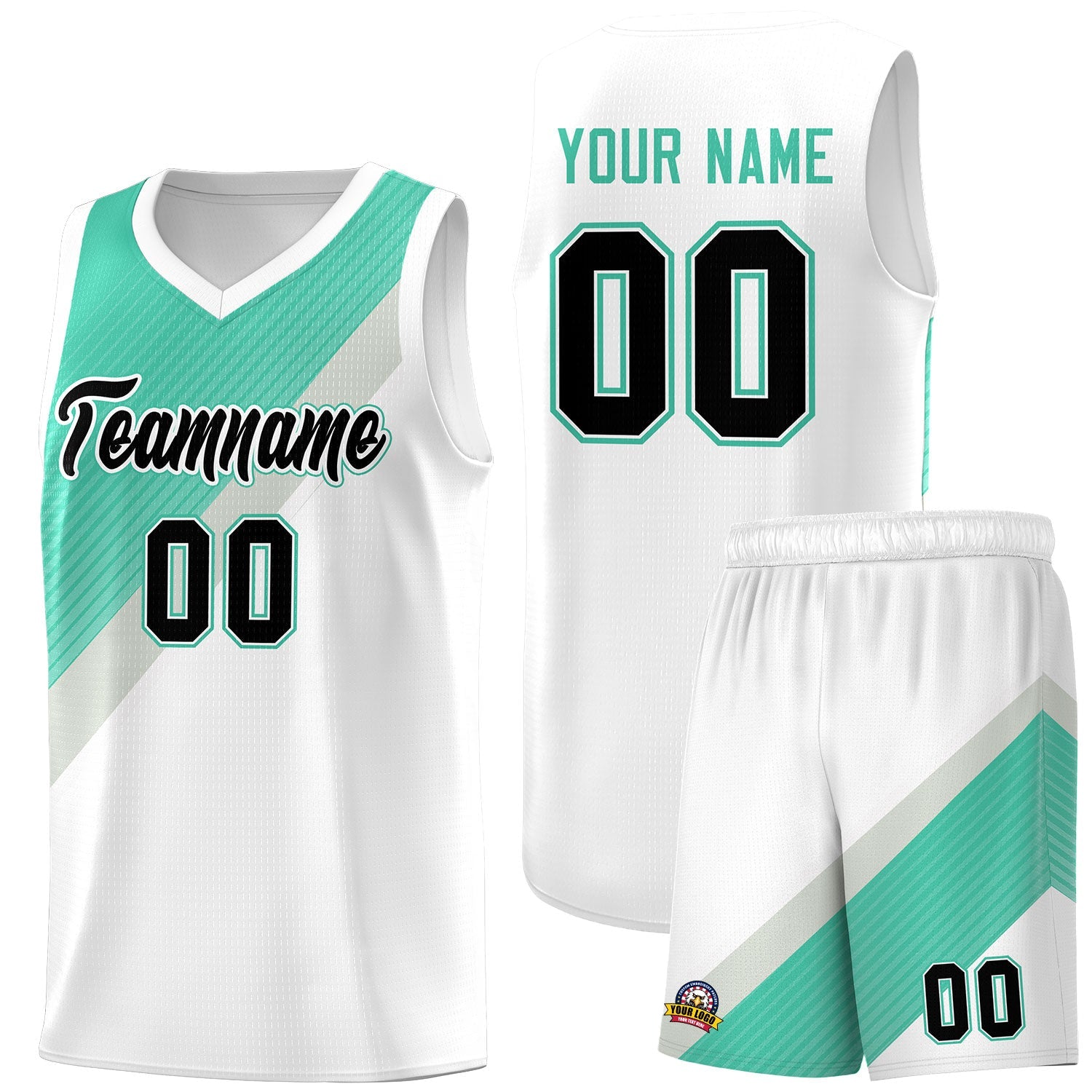 Custom White Bright Green Gray Diagonal Stripes Color Block Sets Basketball Jersey | For Men,Perfect for Teams,Perfect for Coaches,Sublimation Printed,For Kid,For Youth | KXKSHOP