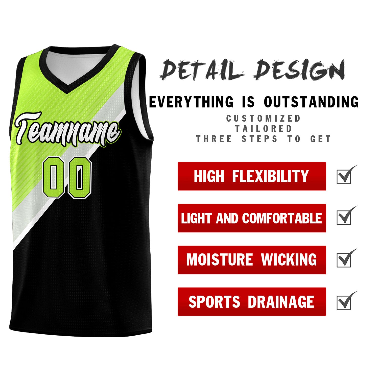 Custom Black Neon Green Gray Diagonal Stripes Color Block Sets Basketball Jersey | For Men,Perfect for Teams,Perfect for Coaches,Sublimation Printed,For Kid,For Youth | KXKSHOP