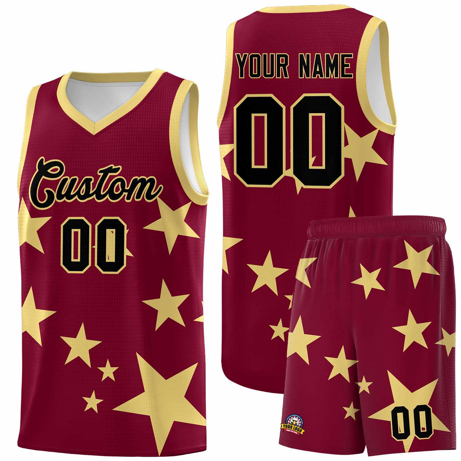 Custom Crimson Khaki Graffiti Pattern Star Print Basketball Jersey Sets