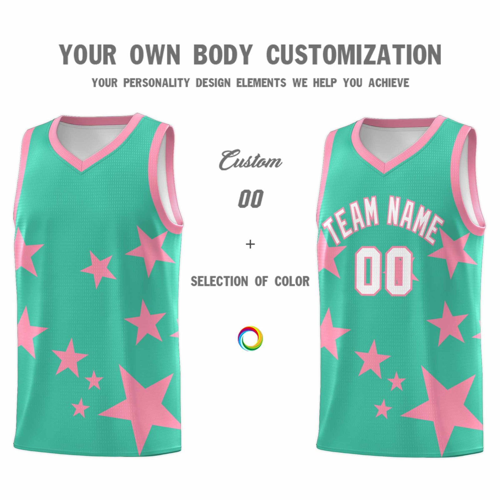 Custom Bright Green Light Pink Graffiti Pattern Star Print Basketball Jersey Sets