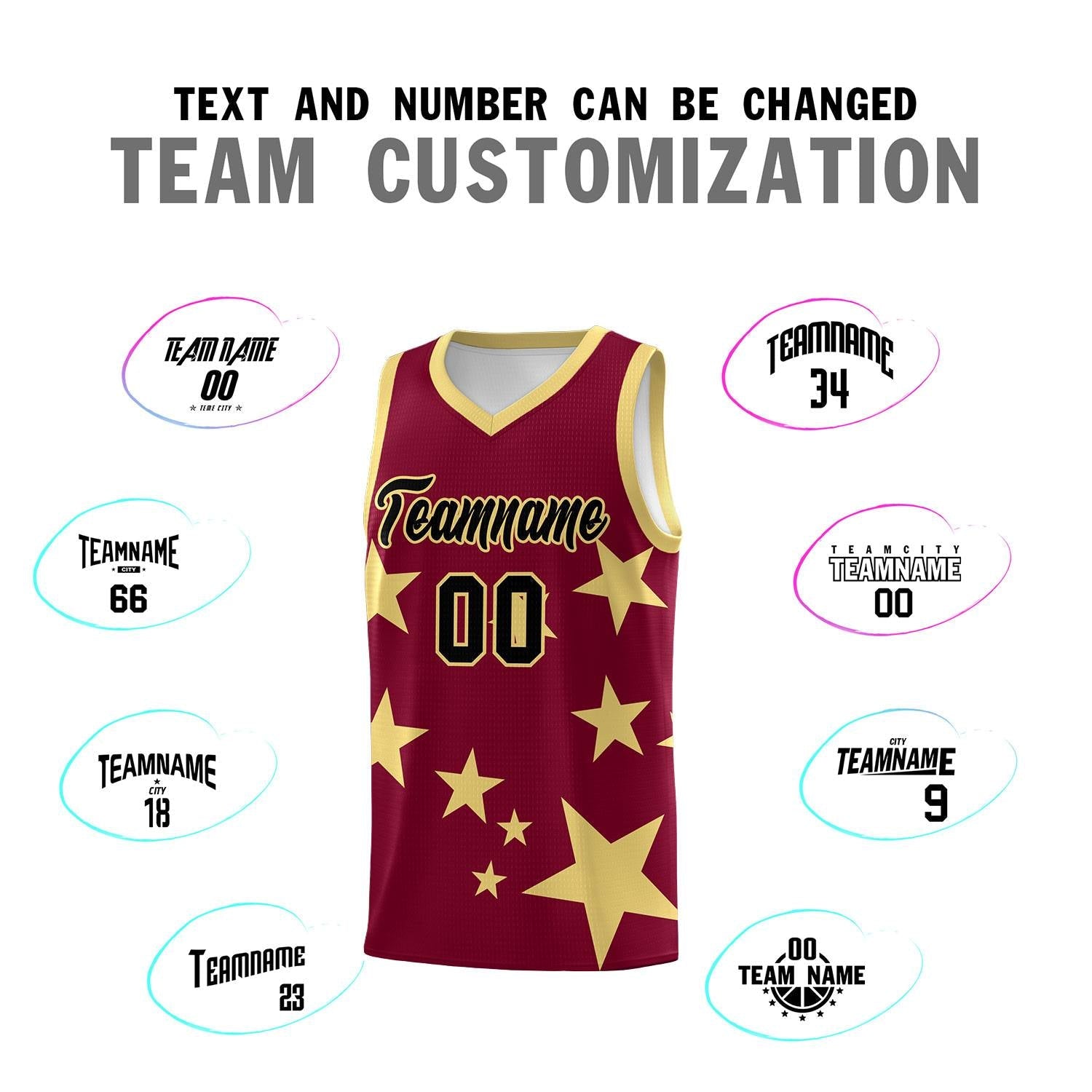 Custom Crimson Khaki Graffiti Pattern Star Print Basketball Jersey Sets
