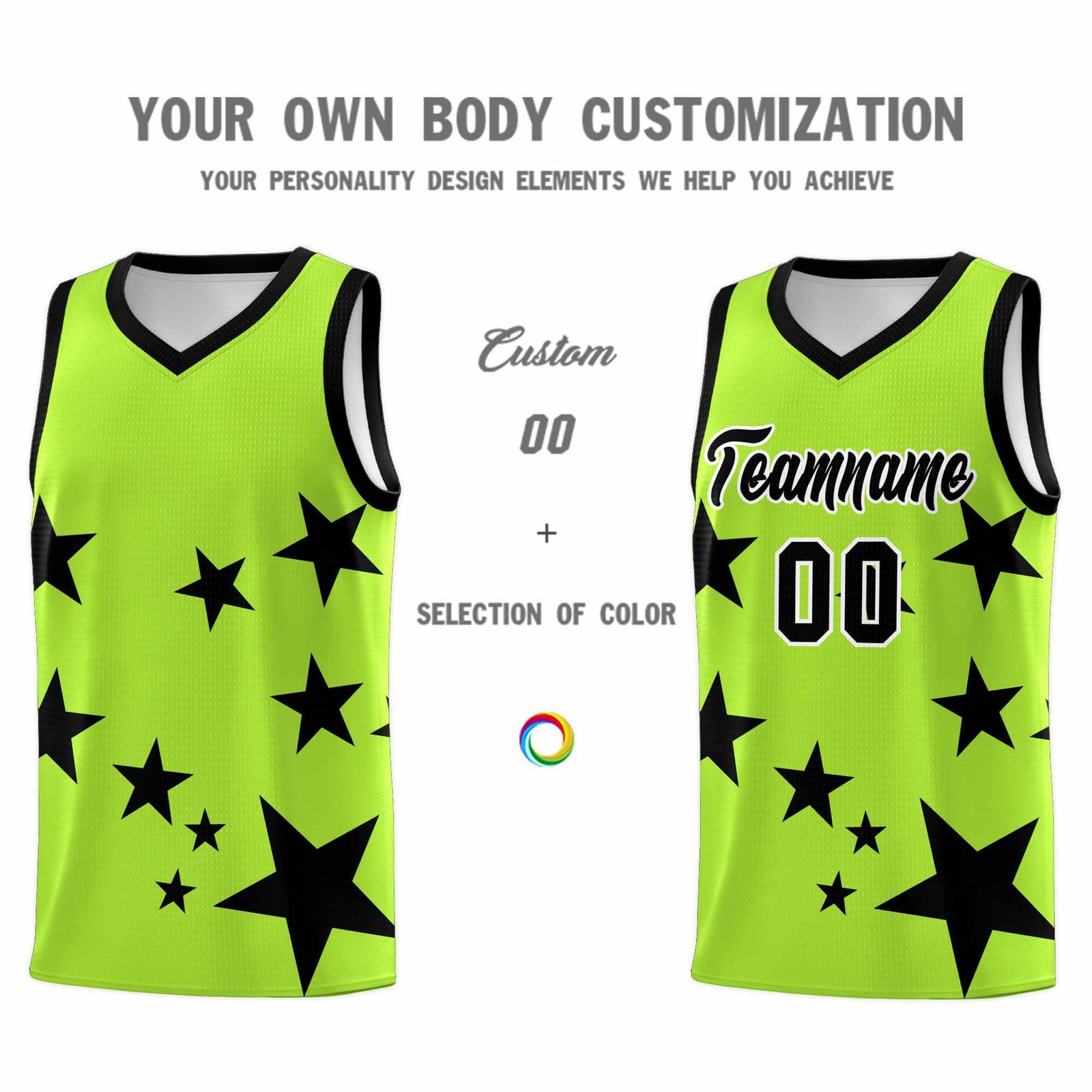 Custom Light Green Black Graffiti Pattern Star Print Basketball Jersey Sets