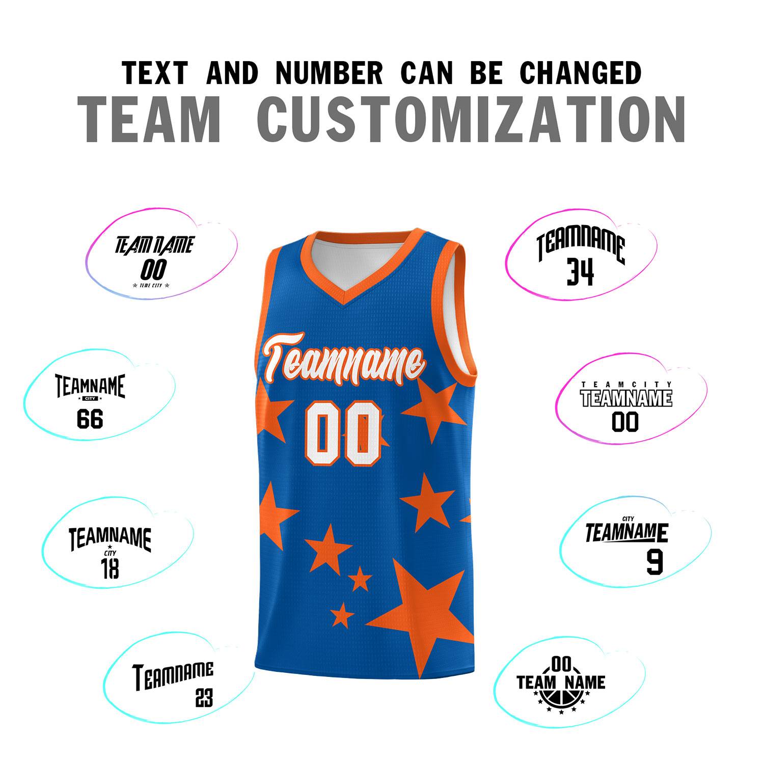 Custom Royal Orange Graffiti Pattern Star Print Basketball Jersey Sets