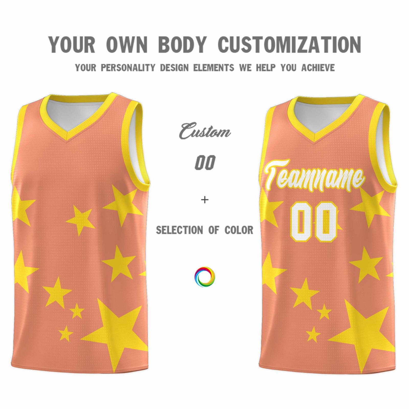 Custom Light Orange Gold Graffiti Pattern Star Print Basketball Jersey Sets