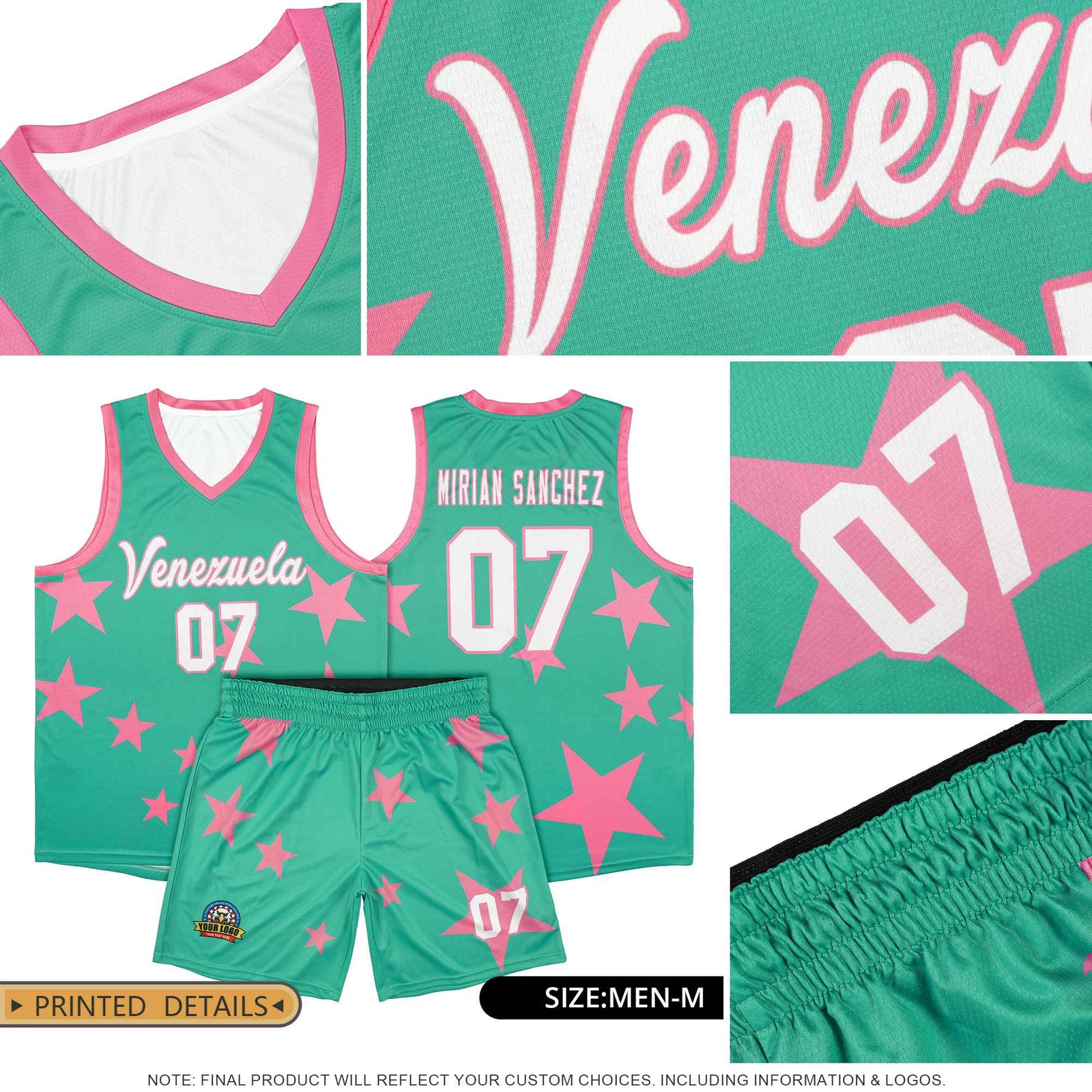 Custom Kelly Green Gold Graffiti Pattern Star Print Basketball Jersey Sets