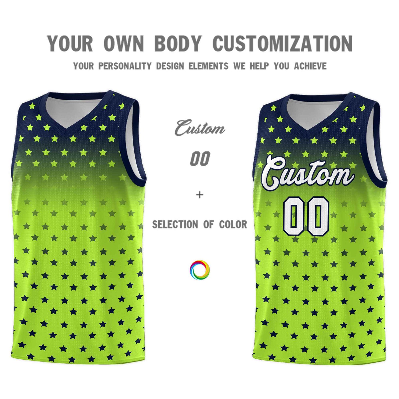 Custom Navy Light Green Gradient Start Pattern Basketball Jersey Sets