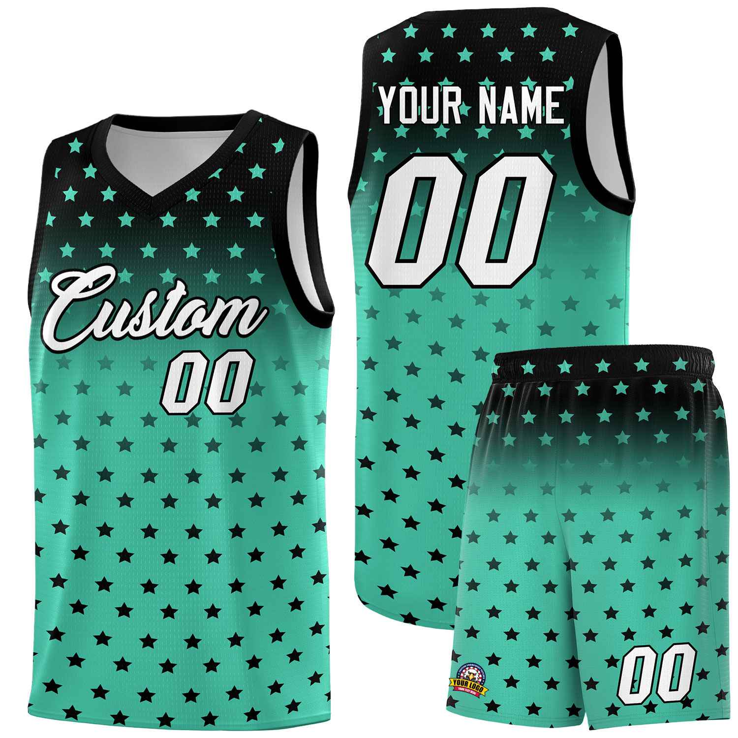 Custom Black Bright Green Gradient Start Pattern Basketball Jersey Sets