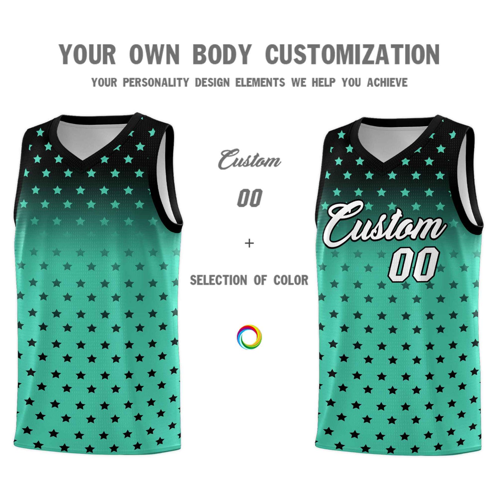 Custom Black Bright Green Gradient Start Pattern Basketball Jersey Sets