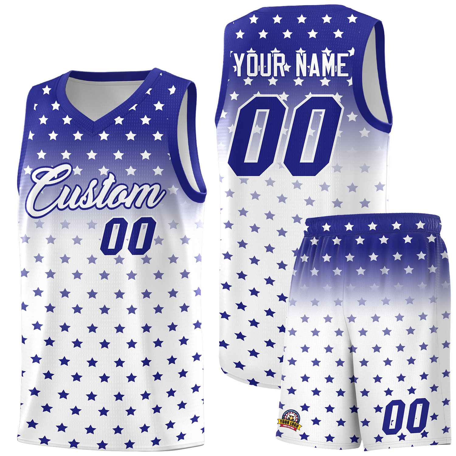 Custom Royal White Gradient Start Pattern Basketball Jersey Sets