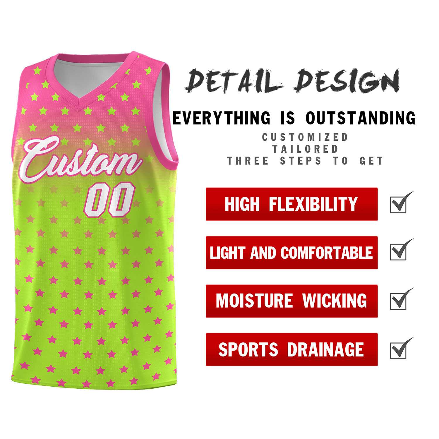 Custom Pink Light Green Gradient Start Pattern Basketball Jersey Sets