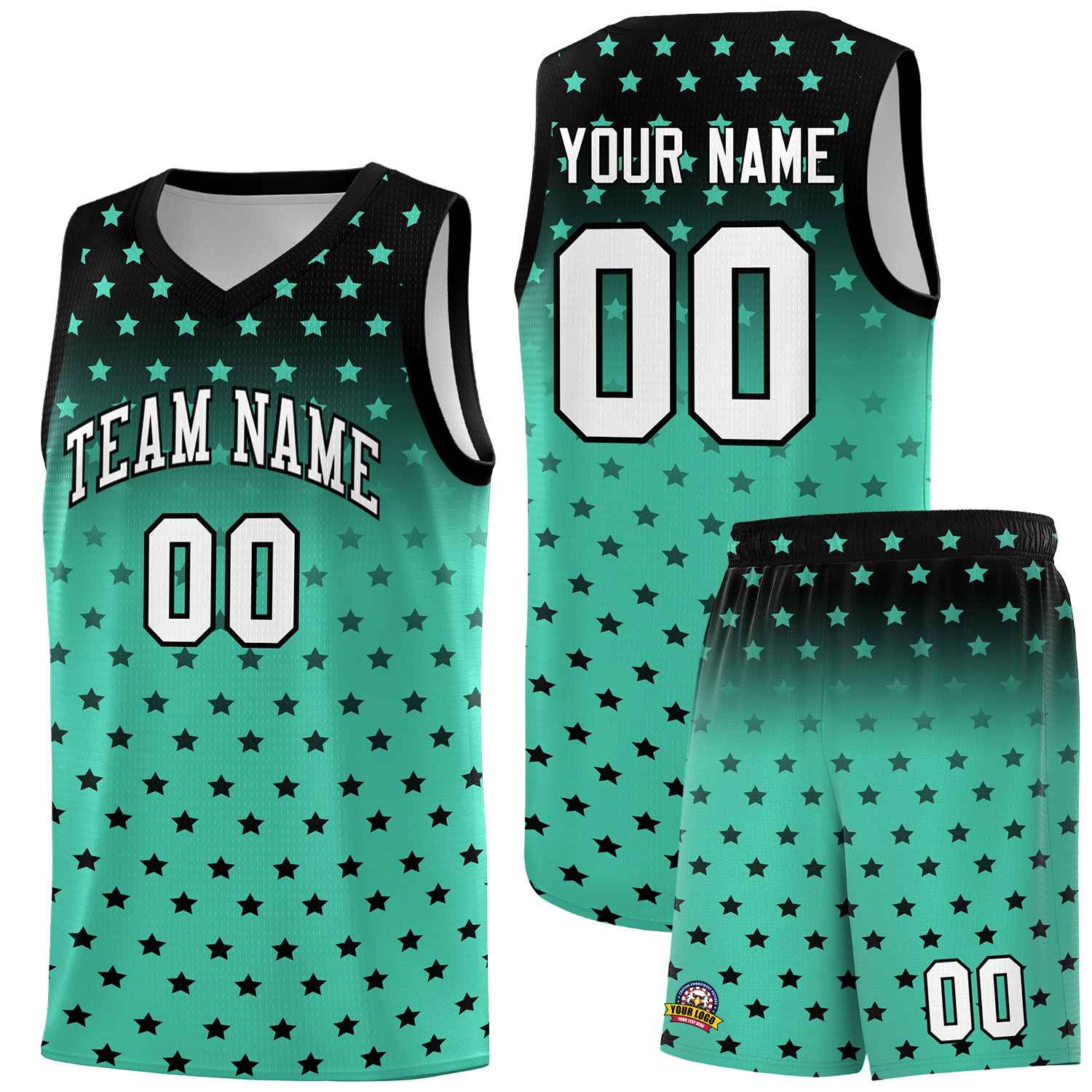 Custom Black Bright Green Gradient Start Pattern Basketball Jersey Sets