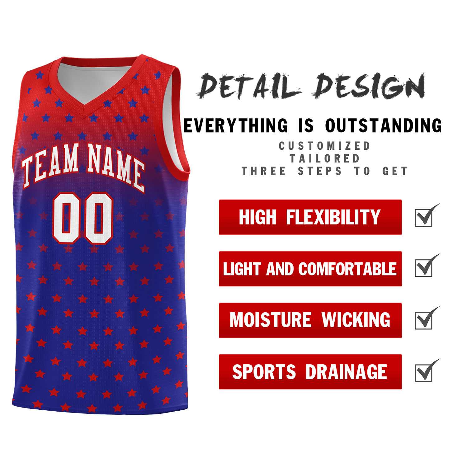 Custom Red Royal Gradient Start Pattern Basketball Jersey Sets