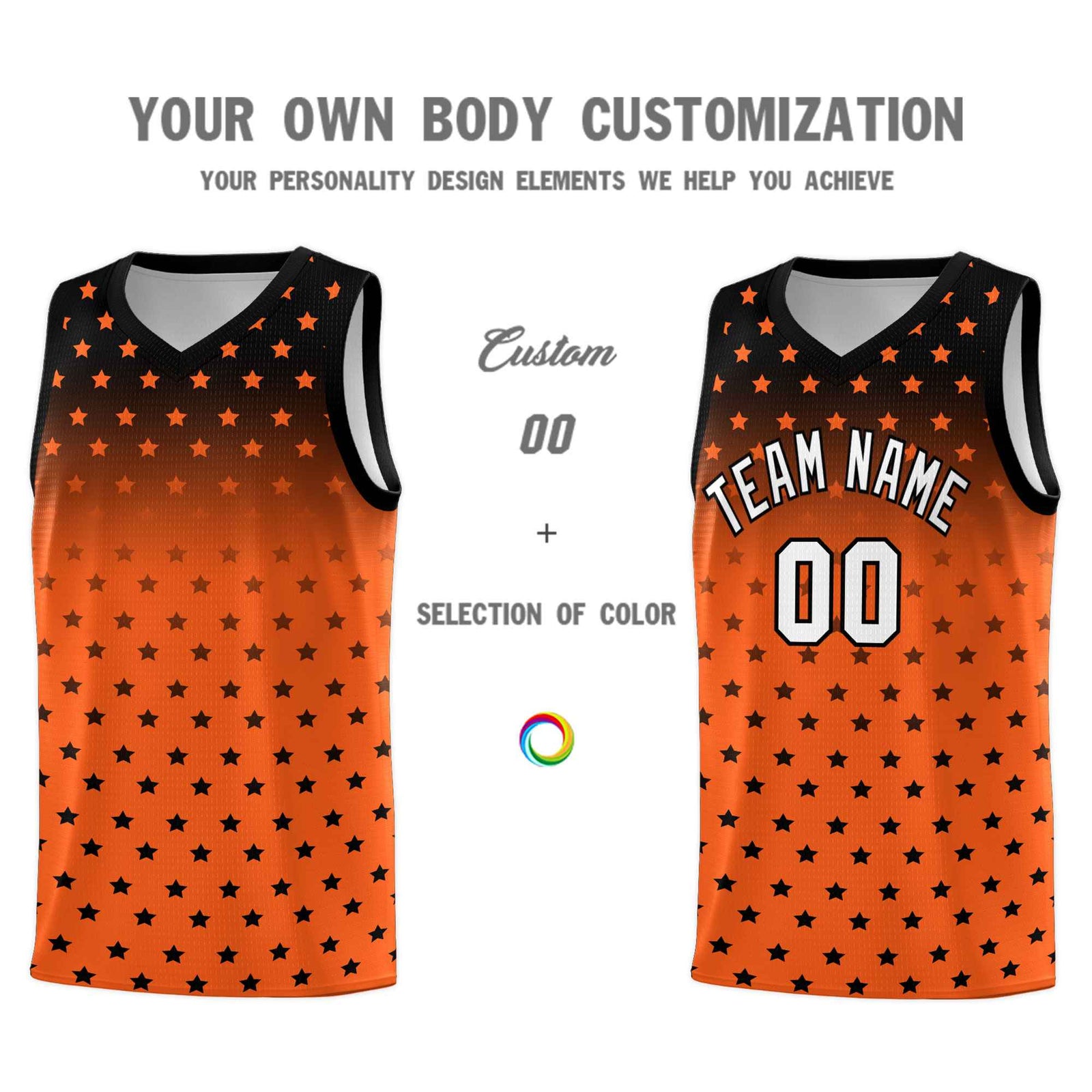 Custom Black Orange Gradient Start Pattern Basketball Jersey Sets