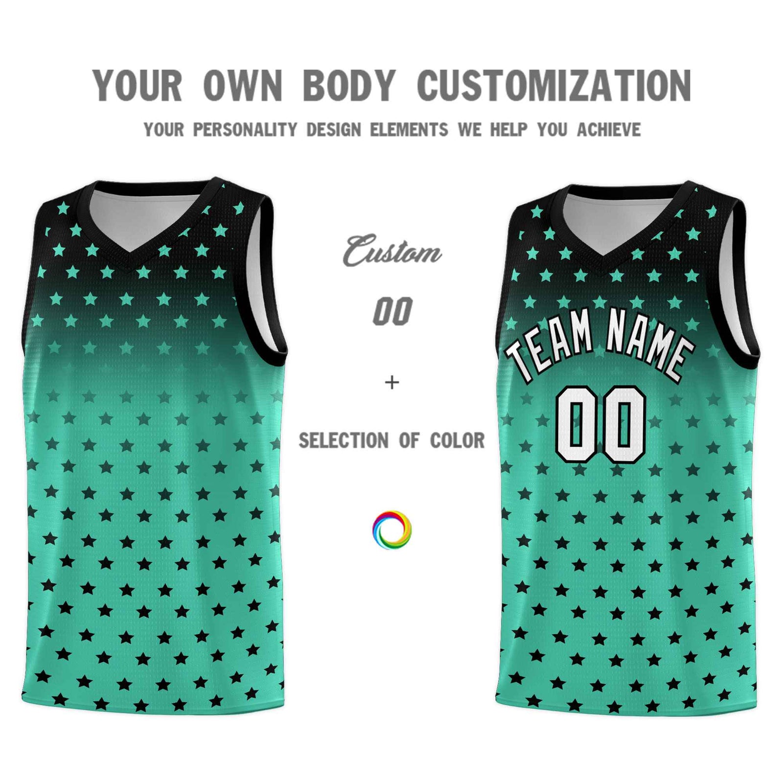 Custom Black Bright Green Gradient Start Pattern Basketball Jersey Sets