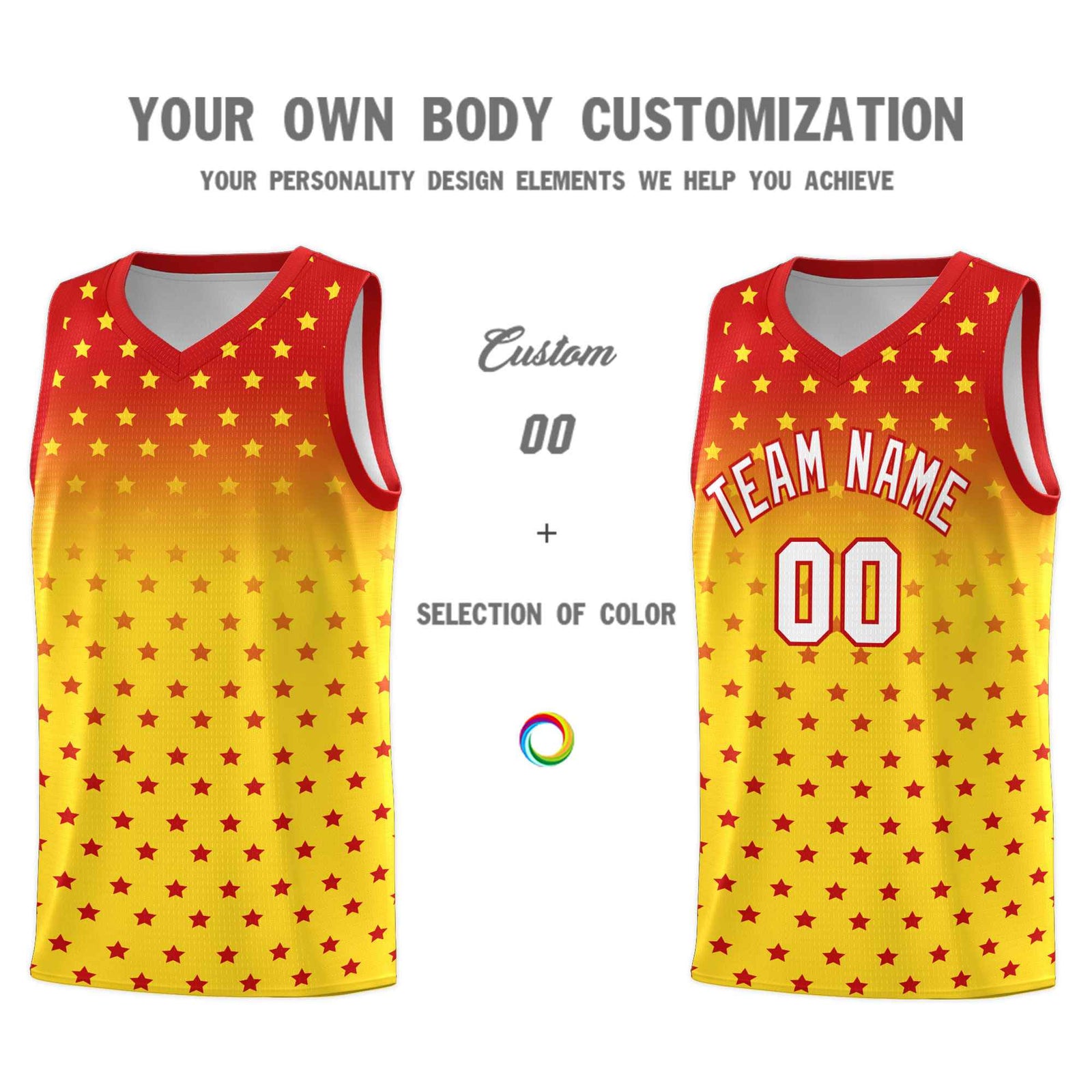 Custom Red Gold Gradient Start Pattern Basketball Jersey Sets