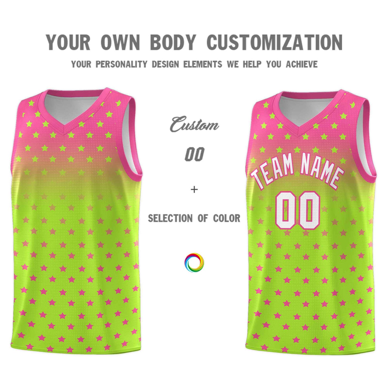 Custom Pink Light Green Gradient Start Pattern Basketball Jersey Sets