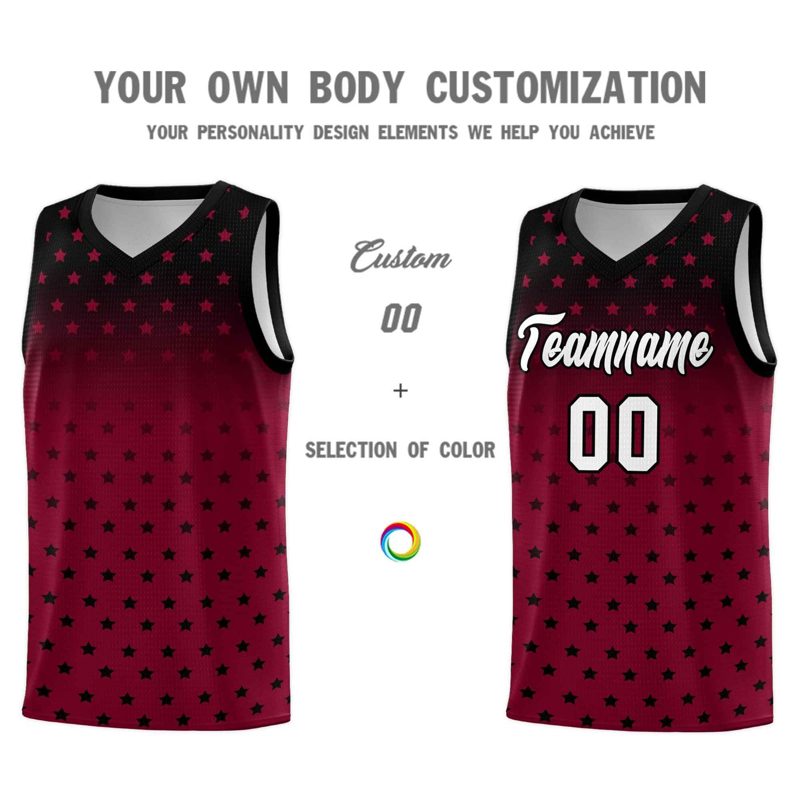 Custom Black Crimson Gradient Start Pattern Basketball Jersey Sets