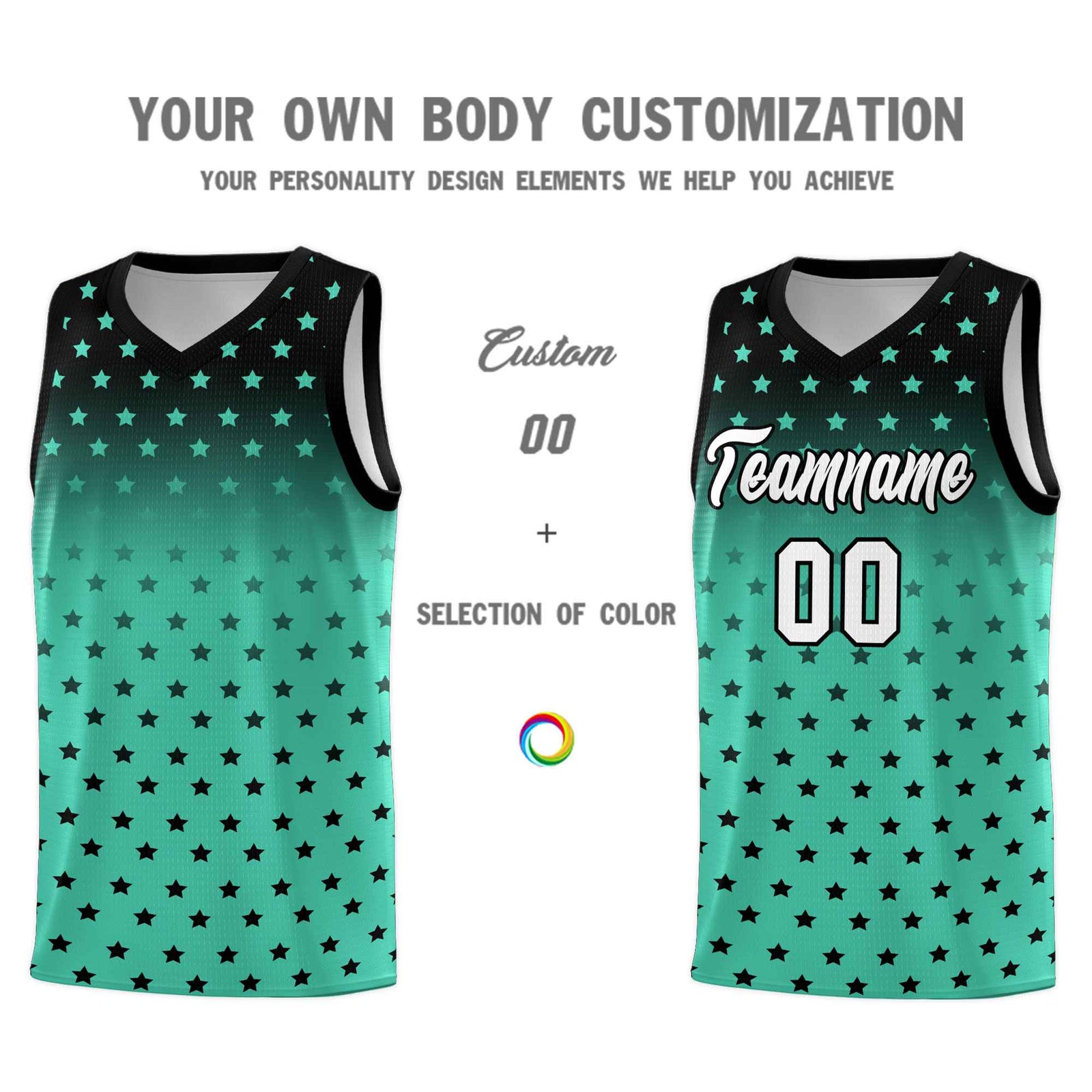 Custom Black Bright Green Gradient Start Pattern Basketball Jersey Sets
