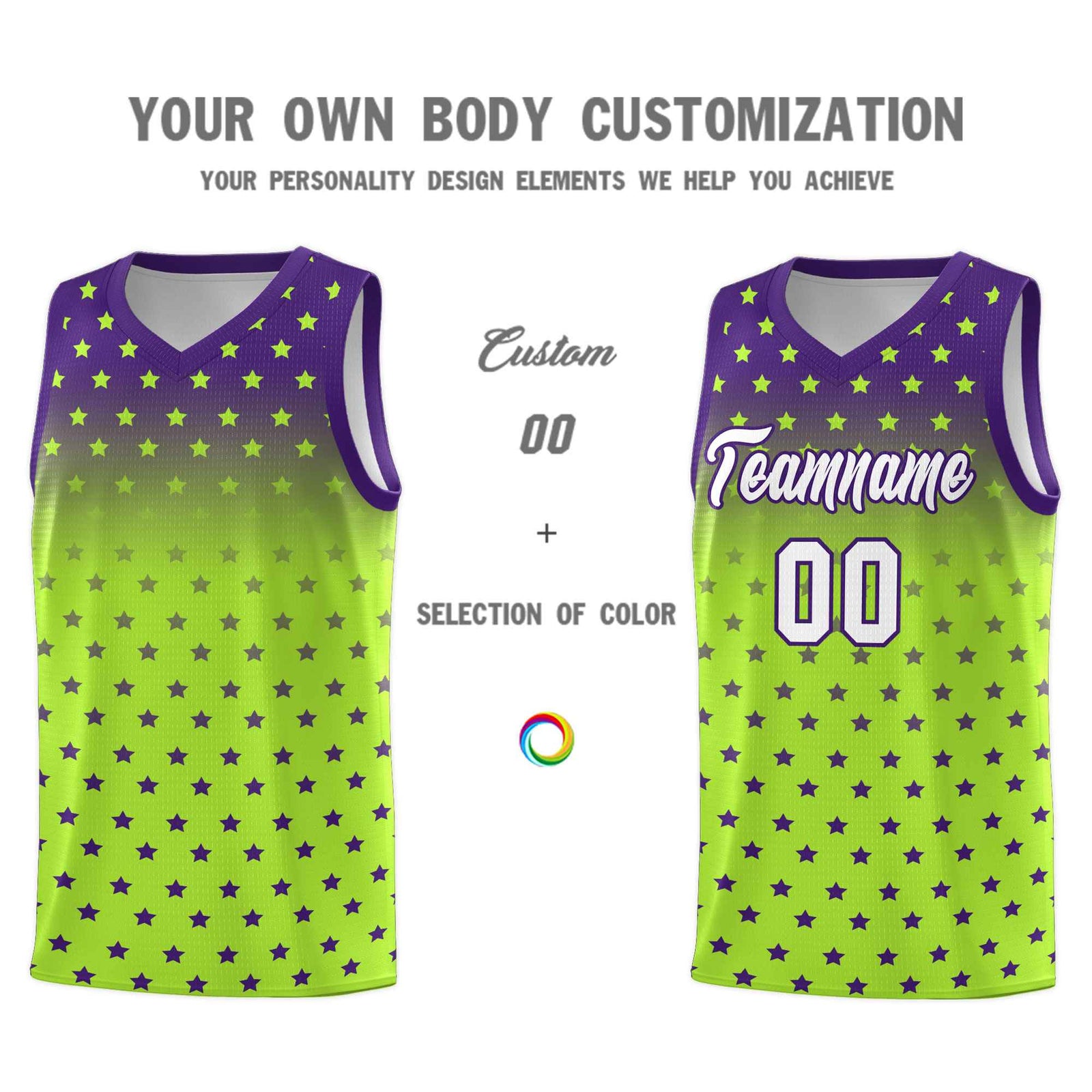 Custom Purple Light Green Gradient Start Pattern Basketball Jersey Sets