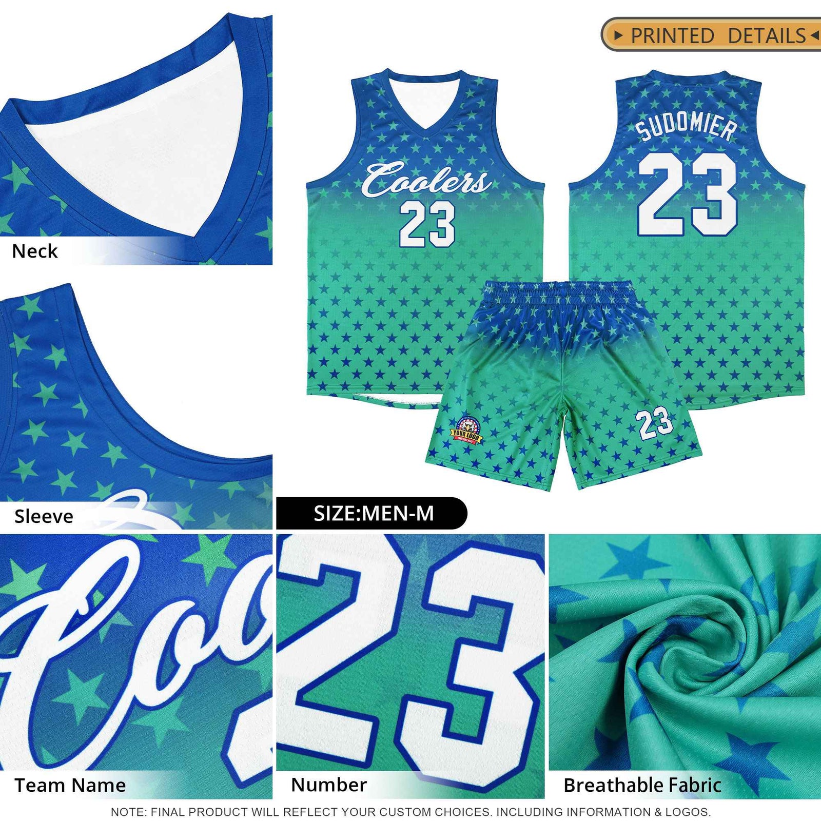 Custom Navy Aqua Gradient Start Pattern Basketball Jersey Sets
