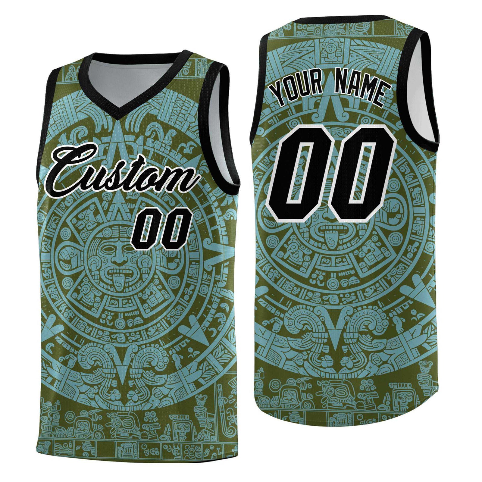 Custom Youth Basketball Jerseys Sky Blue Aztec Sun Stone Personalized Uniform