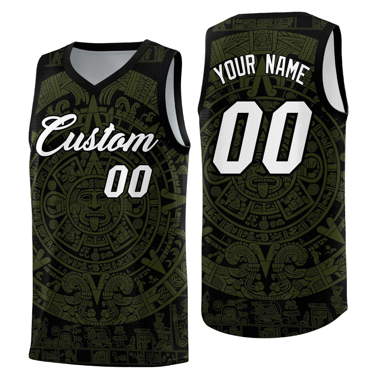 Custom Youth Basketball Jerseys Olive Aztec Sun Stone Pattern Custom Team Set