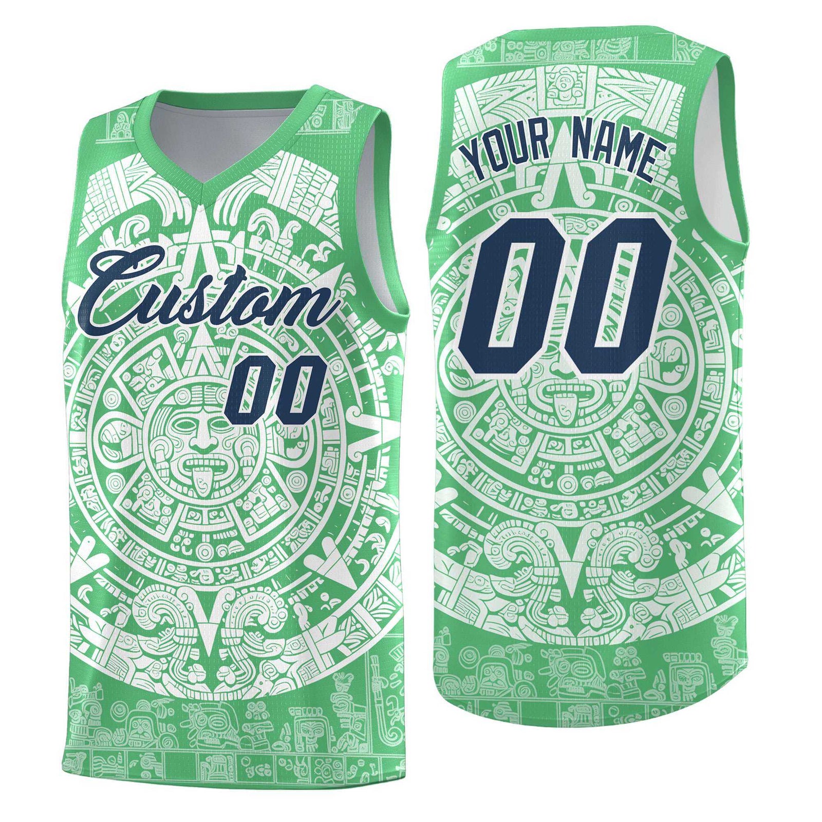 Custom Youth Basketball Jerseys White Aztec Sun Stone Design Team Uniform