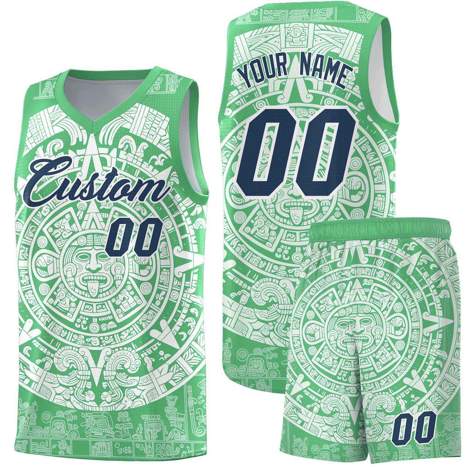 Custom Youth Basketball Jerseys White Aztec Sun Stone Design Team Uniform