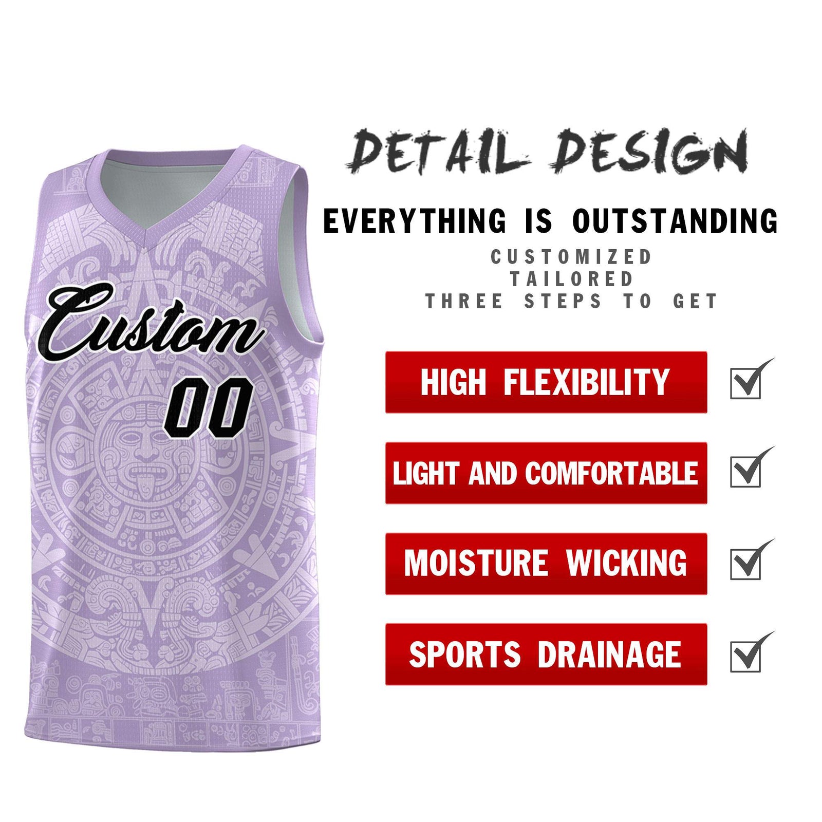 Custom Youth Basketball Jerseys White Aztec Sun Stone Personalized Uniform