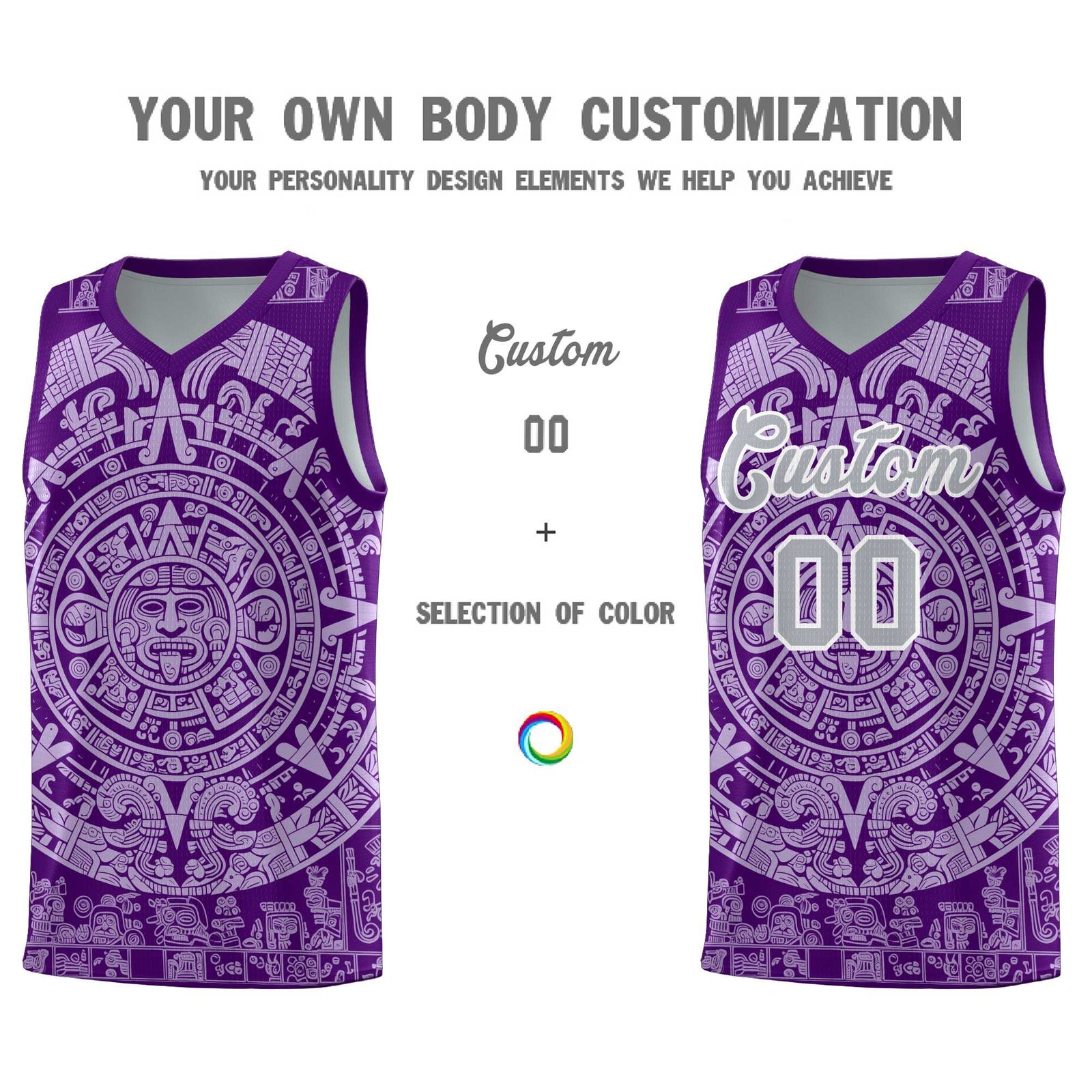 Custom Youth Basketball Jerseys Light Purple Aztec Sun Stone Pattern Custom Team Set