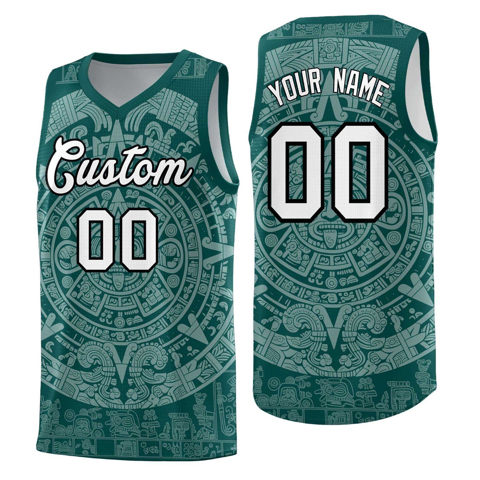 Custom Youth Basketball Jerseys White Aztec Sun Stone Design Team Uniform