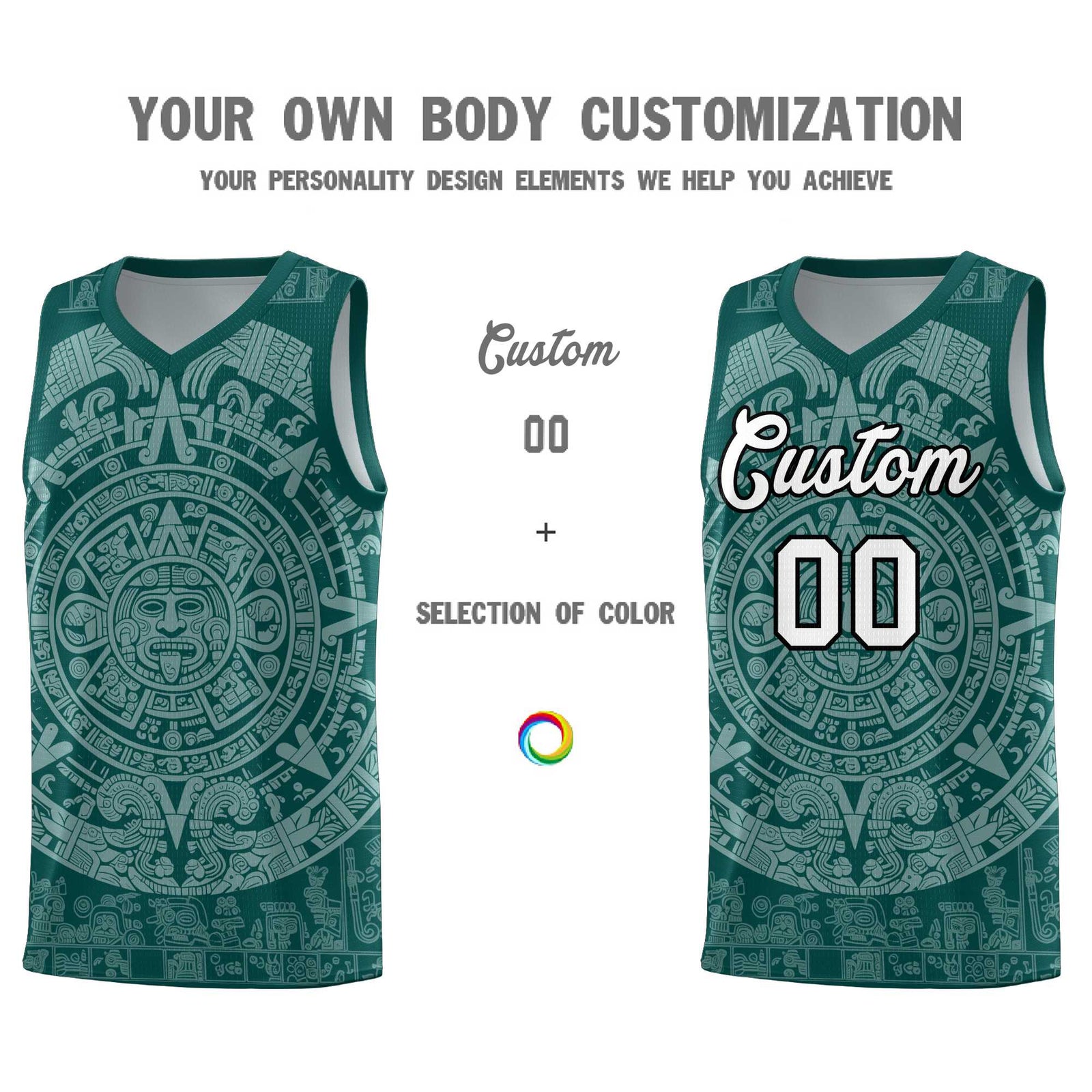 Custom Youth Basketball Jerseys White Aztec Sun Stone Design Team Uniform