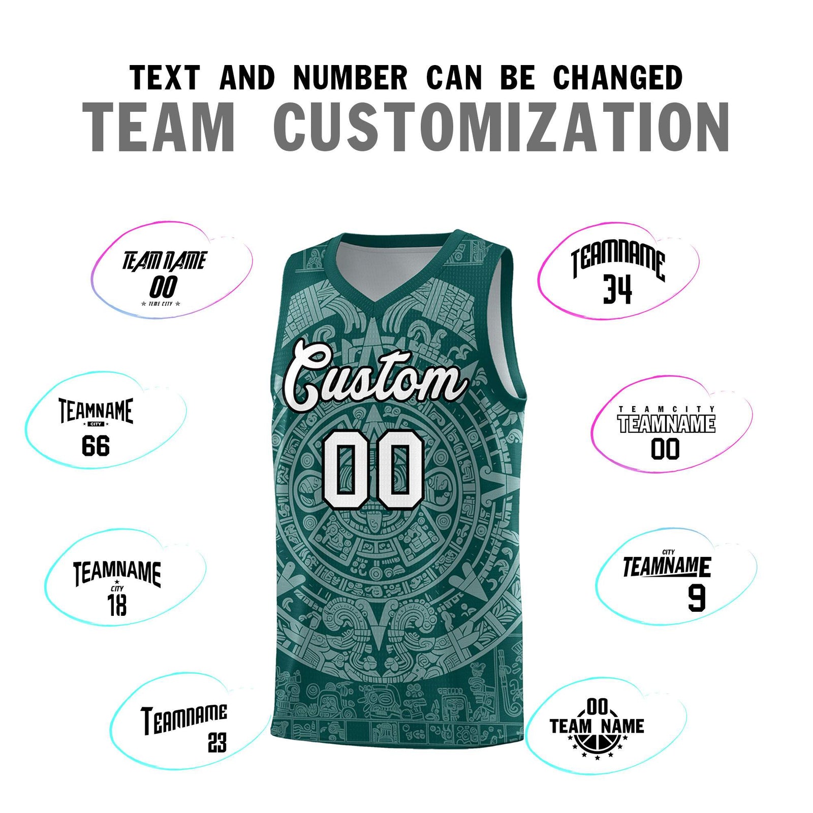 Custom Youth Basketball Jerseys White Aztec Sun Stone Design Team Uniform