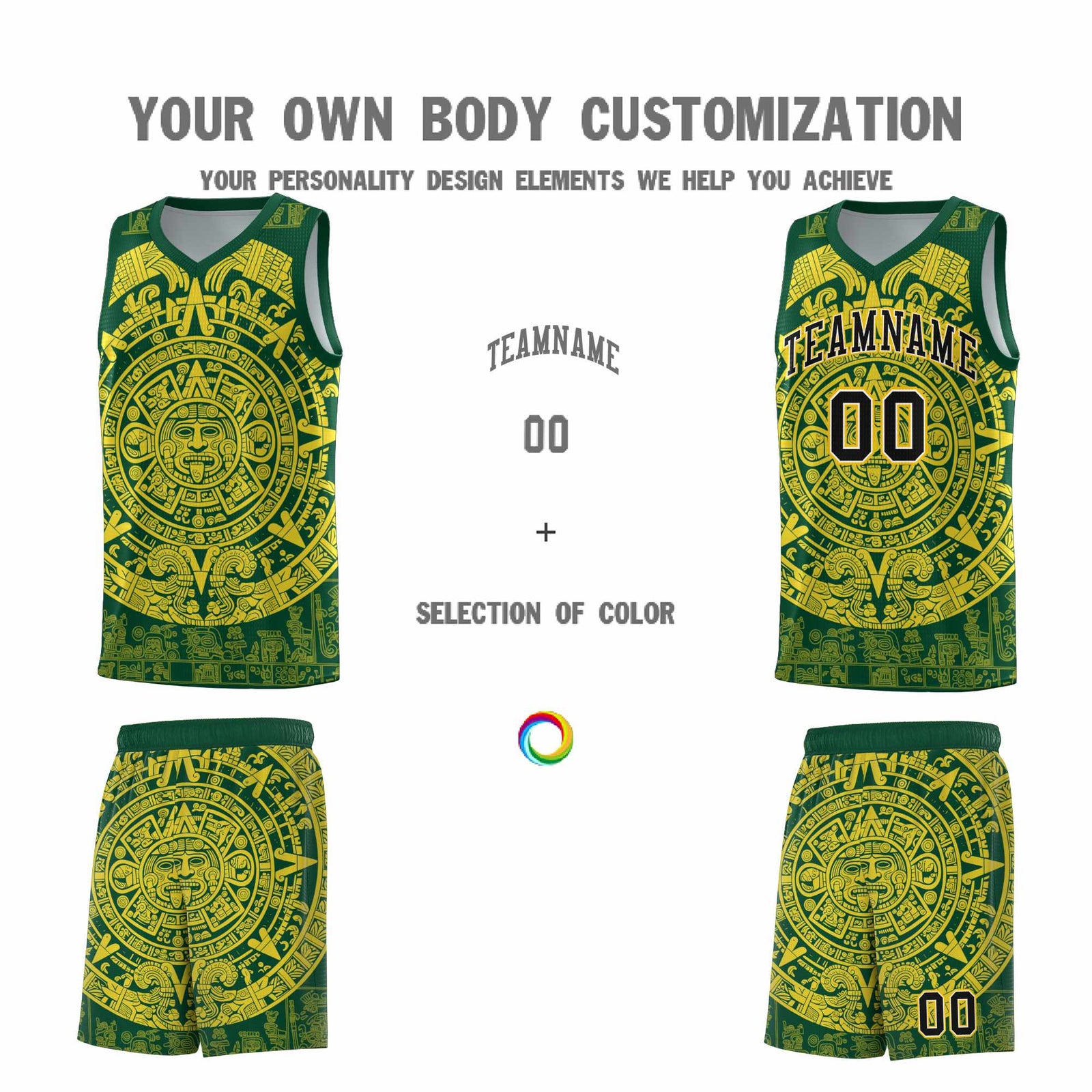 Custom Youth Basketball Jerseys Gold Aztec Sun Stone Personalized Uniform